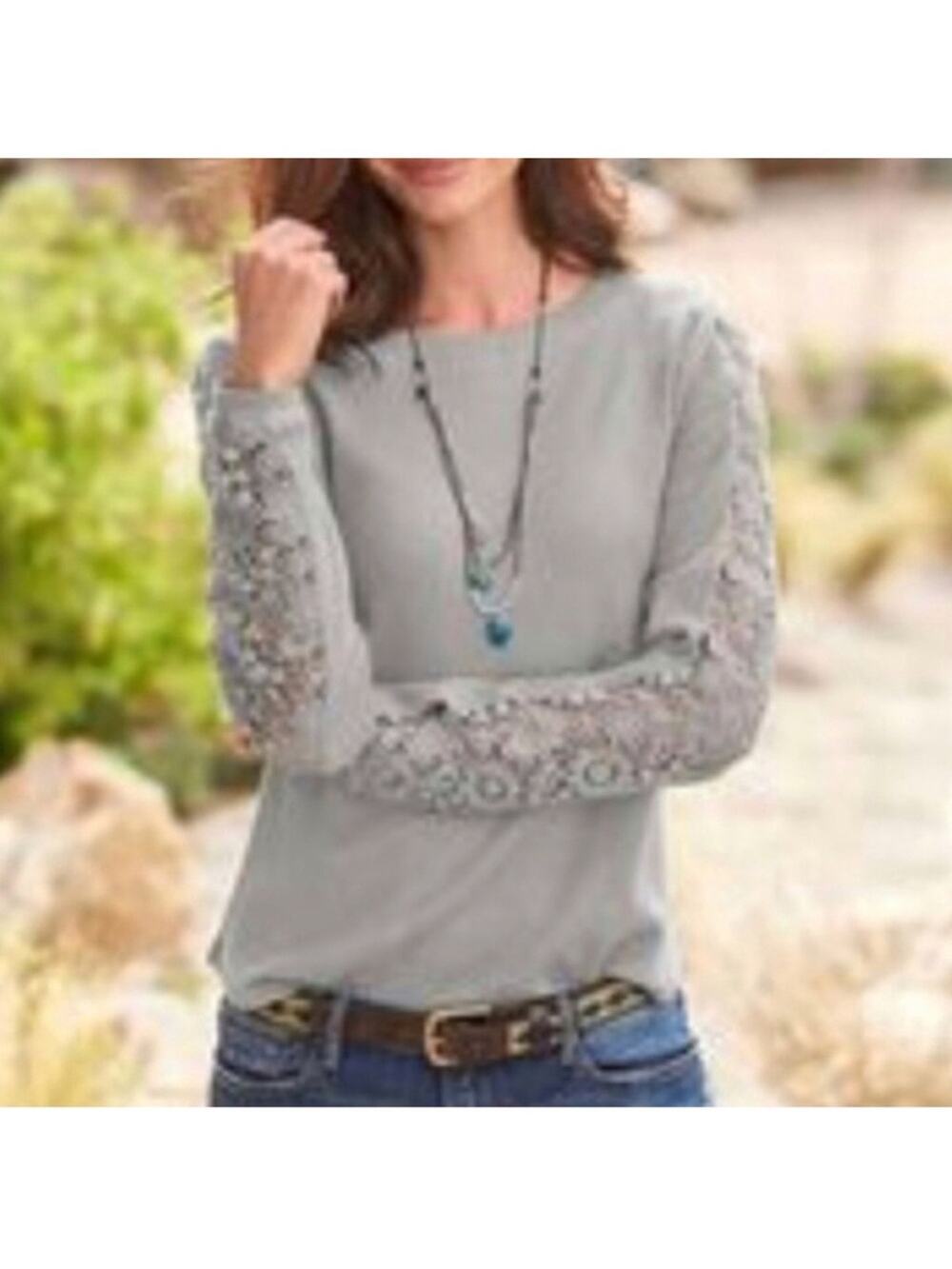 Sundance Long Sleeve Thermal with Lace Work Pink XS